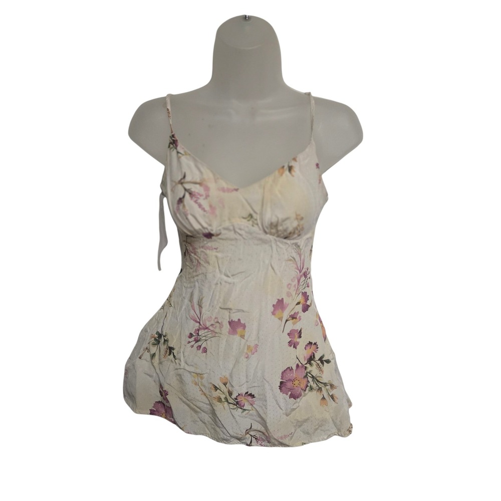 Princess Polly Floral‎ Cami Top Cream Purple Swiss Dot V-Neck US 4 Summer Boho